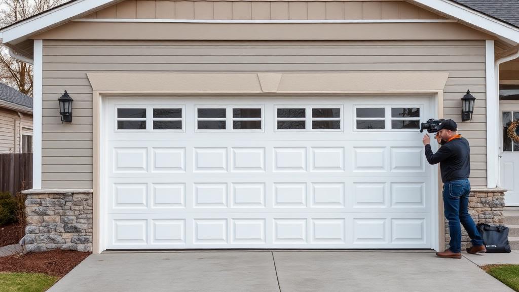New affordable white steel garage door installation on residential home